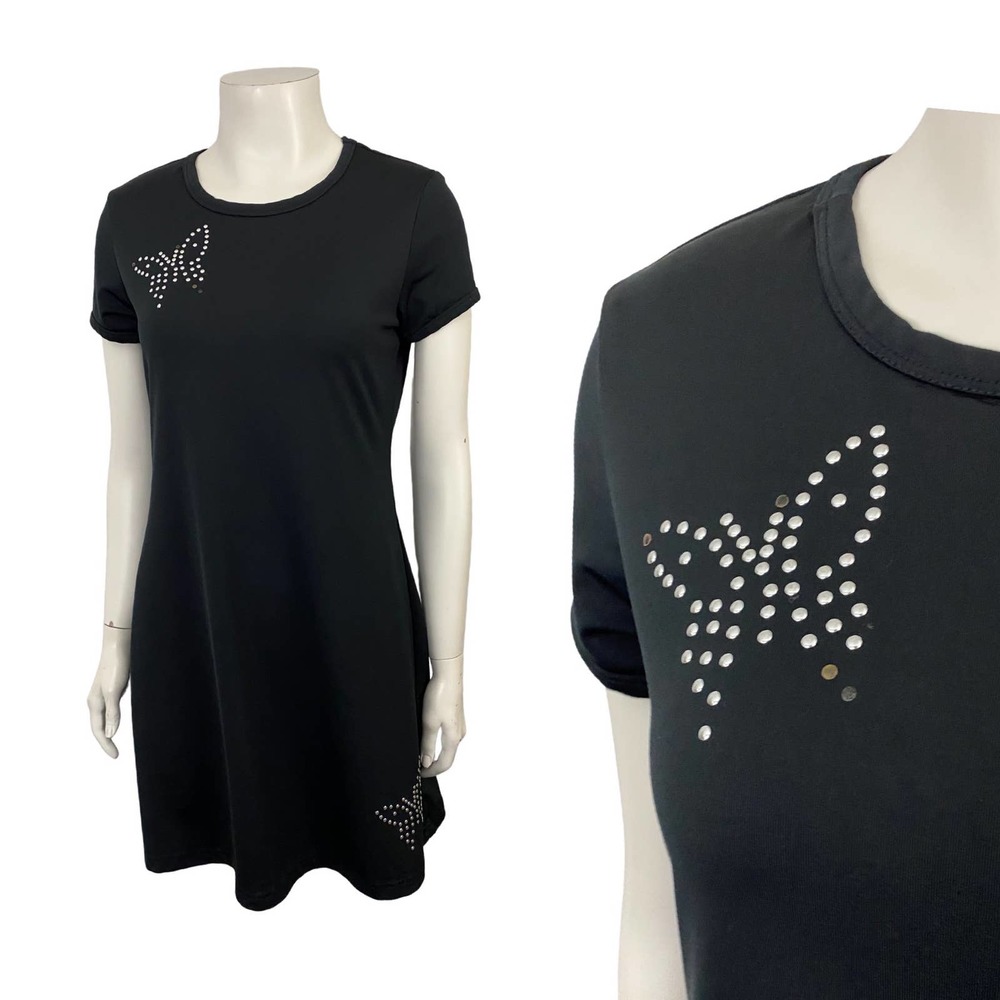 1990s Butterfly Studded Little Black Mini Dress Clubwear / Women’s Large
